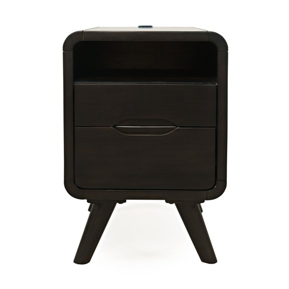Jofran Marlowe Mid-Century Modern USB Charging Curved Chairside End Table with Storage Drawers