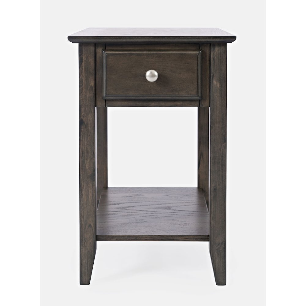 Transitional Grey-Brown Wood Chairside Table with Storage