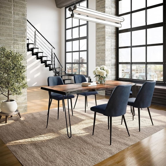 Jofran Nature's Edge Five Piece Solid Acacia Dining Set with Upholstered Mid-Century Modern Chairs