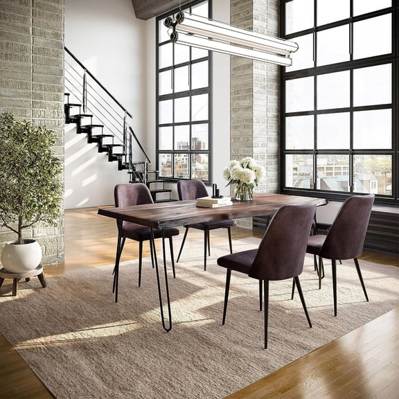 Jofran Nature's Edge Five Piece Solid Acacia Dining Set with Upholstered Mid-Century Modern Chairs