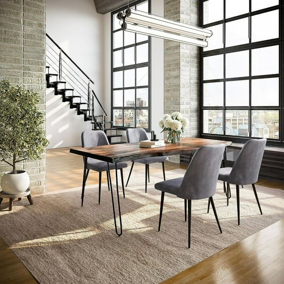 Jofran Nature's Edge Five Piece Solid Acacia Dining Set with Upholstered Mid-Century Modern Chairs