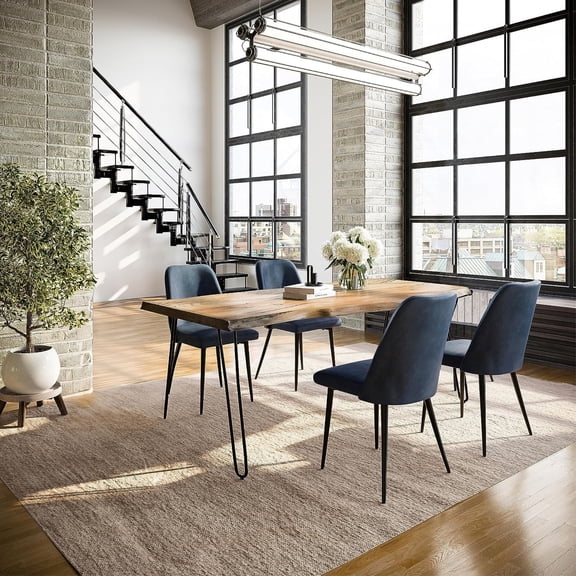 Jofran Nature's Edge Five Piece Solid Acacia Dining Set with Upholstered Mid-Century Modern Chairs
