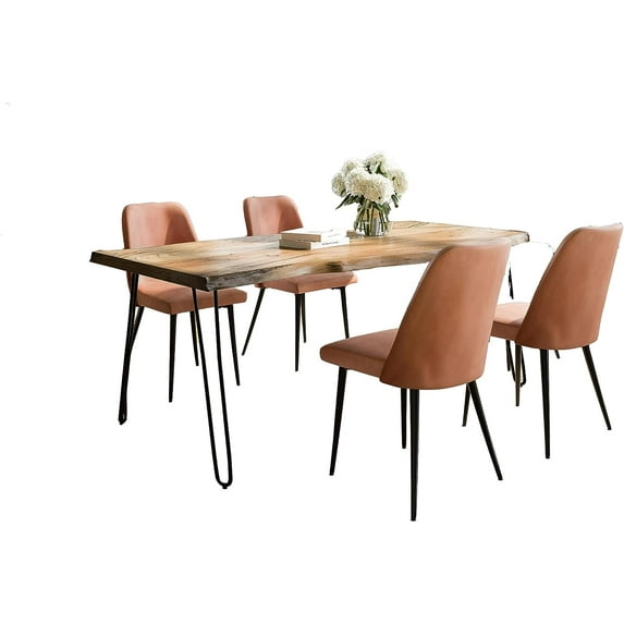 Jofran Nature's Edge Five Piece Solid Acacia Dining Set with Upholstered Mid-Century Modern Chairs