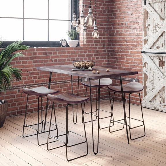 Jofran Nature's Edge Solid Acacia 52" Five-Piece Counter Height Dining Set with Backless Barstools