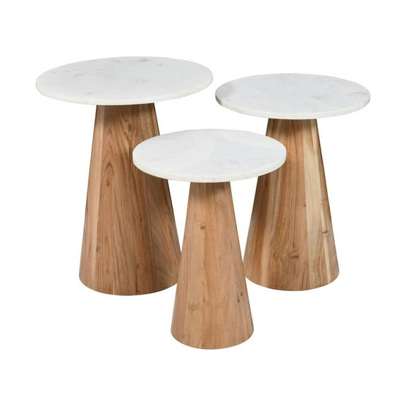 Nolan Marble Top Three Pack Solid Wood Accent Table Set