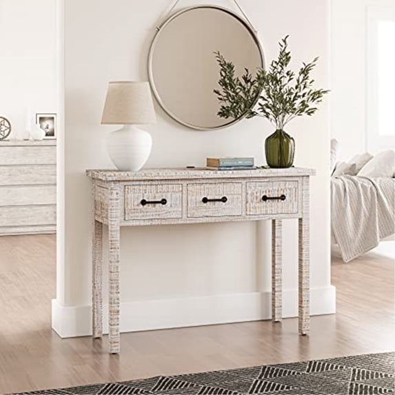 Jofran North Coast 42" Washed Finish Three Drawer USB Charging Sofa Table