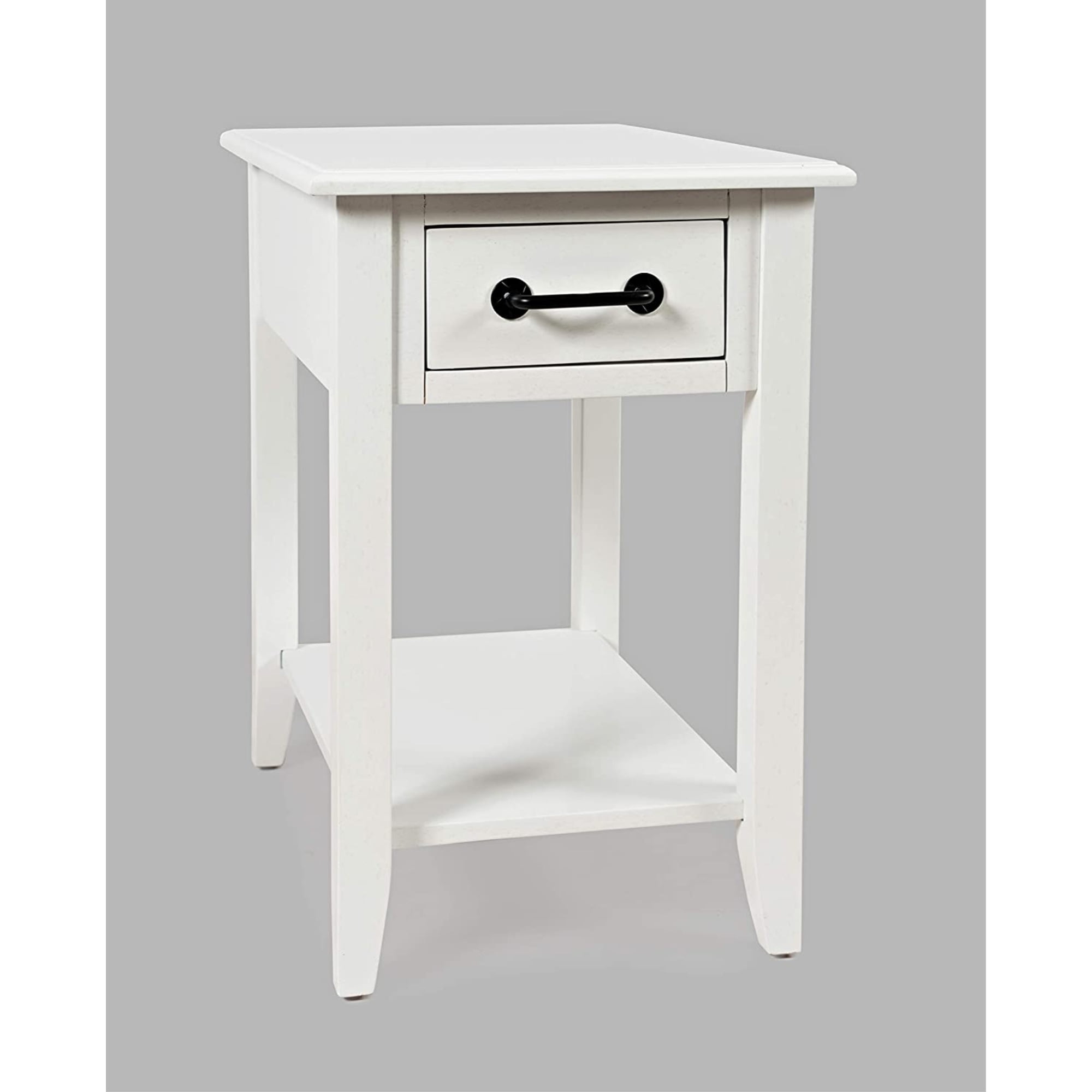 White Acacia Rectangular Chairside Table with Storage
