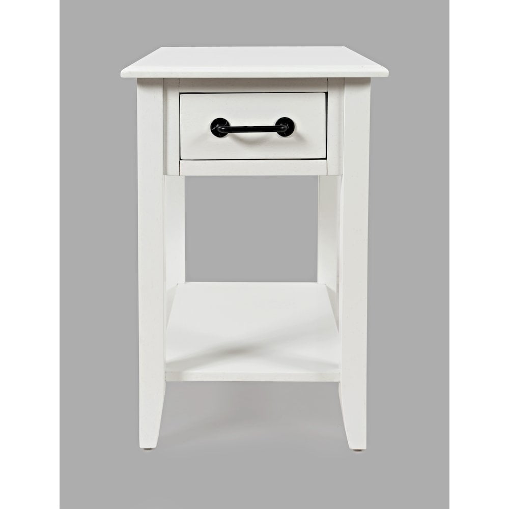 White Acacia Rectangular Chairside Table with Storage