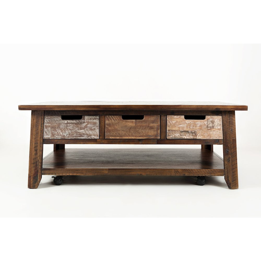 Rustic Acacia 50" Rectangular Coffee Table with Storage Drawers