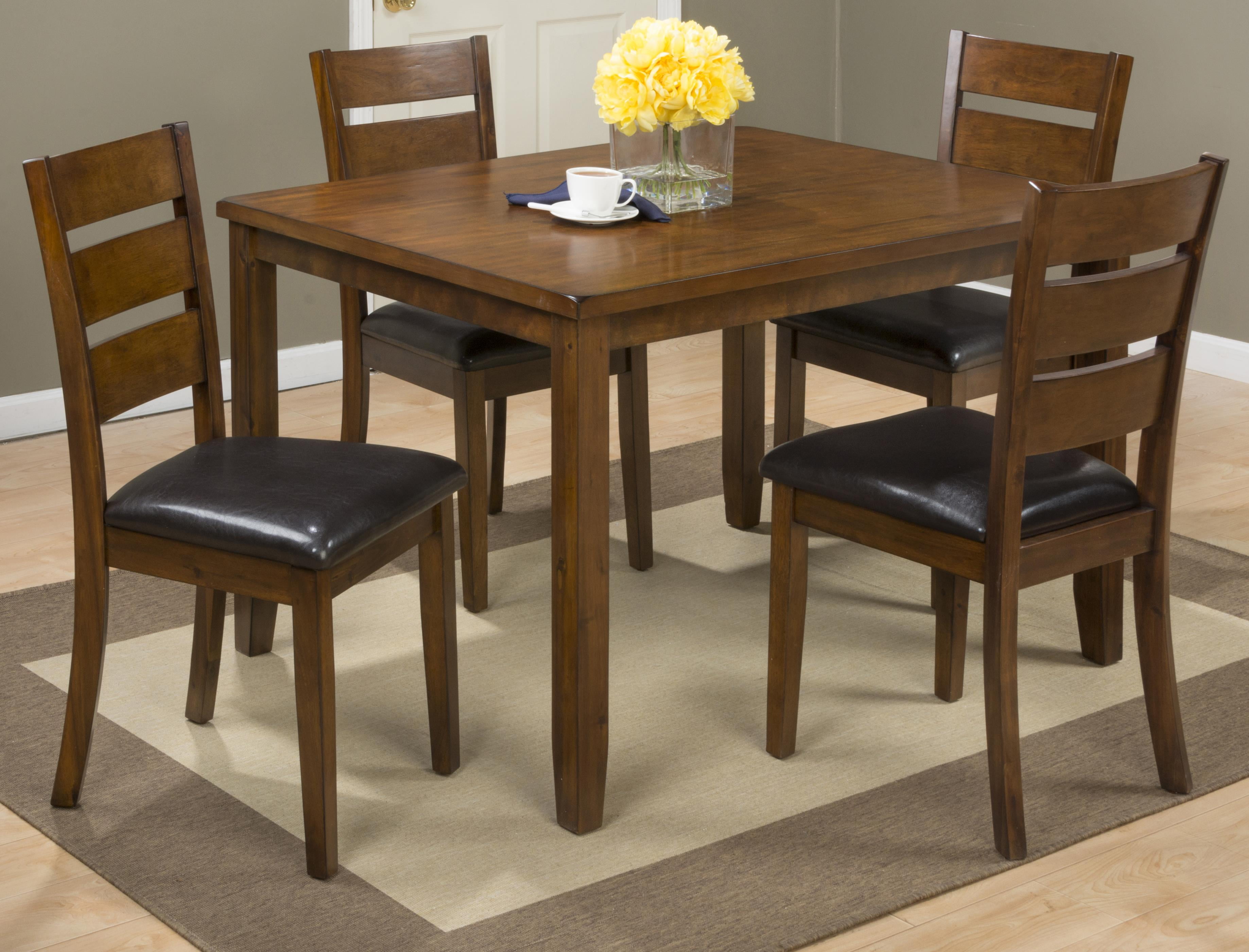 Brown Mango Veneer Rectangular Dining Table Set with Faux Leather Chairs