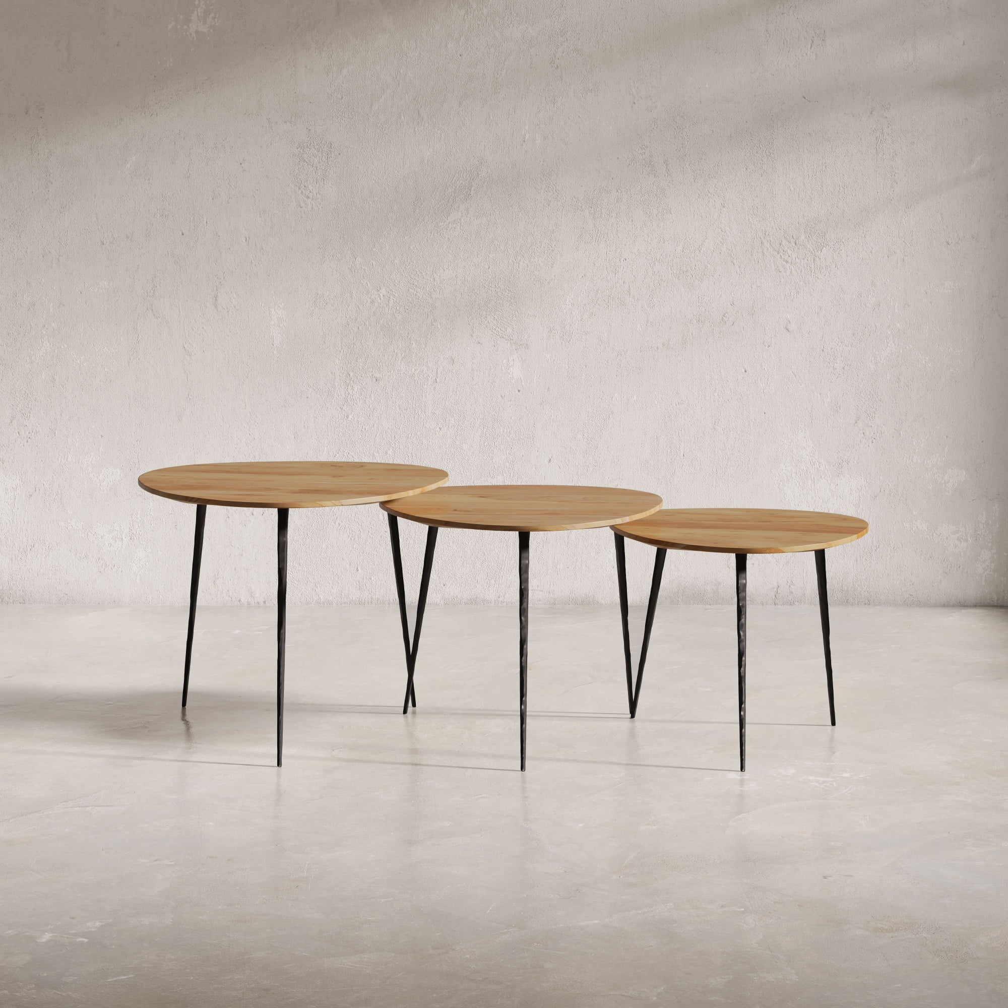 Modern Beige and Black Acacia Wood Nesting End Tables Set