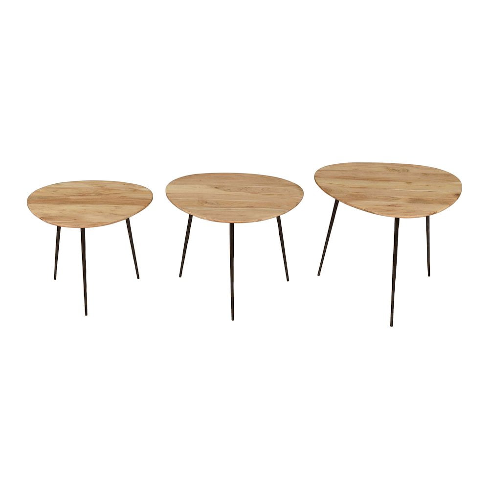 Modern Beige and Black Acacia Wood Nesting End Tables Set