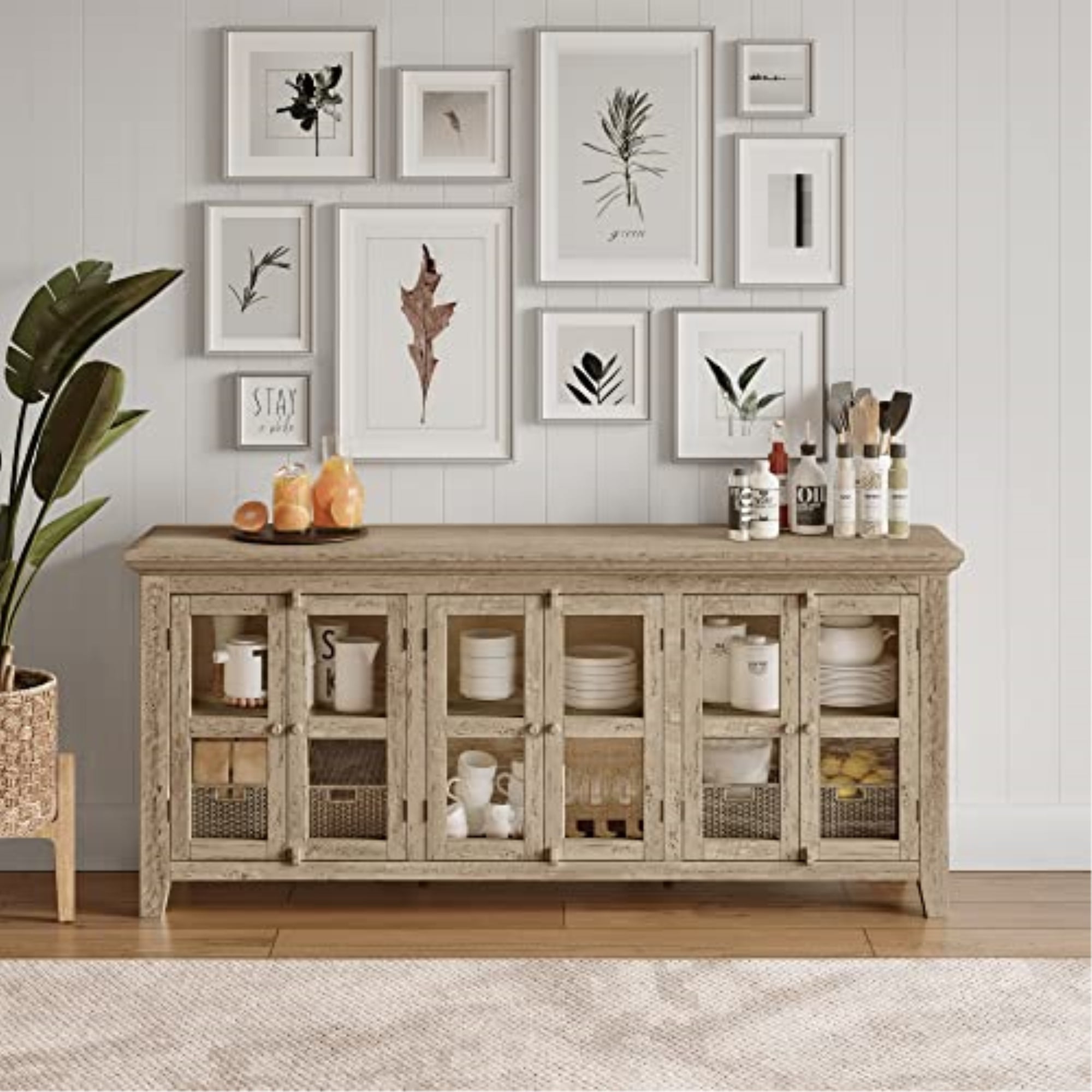 Rustic Shores 70" Brown-Grey Acacia Six-Door Sideboard Cabinet