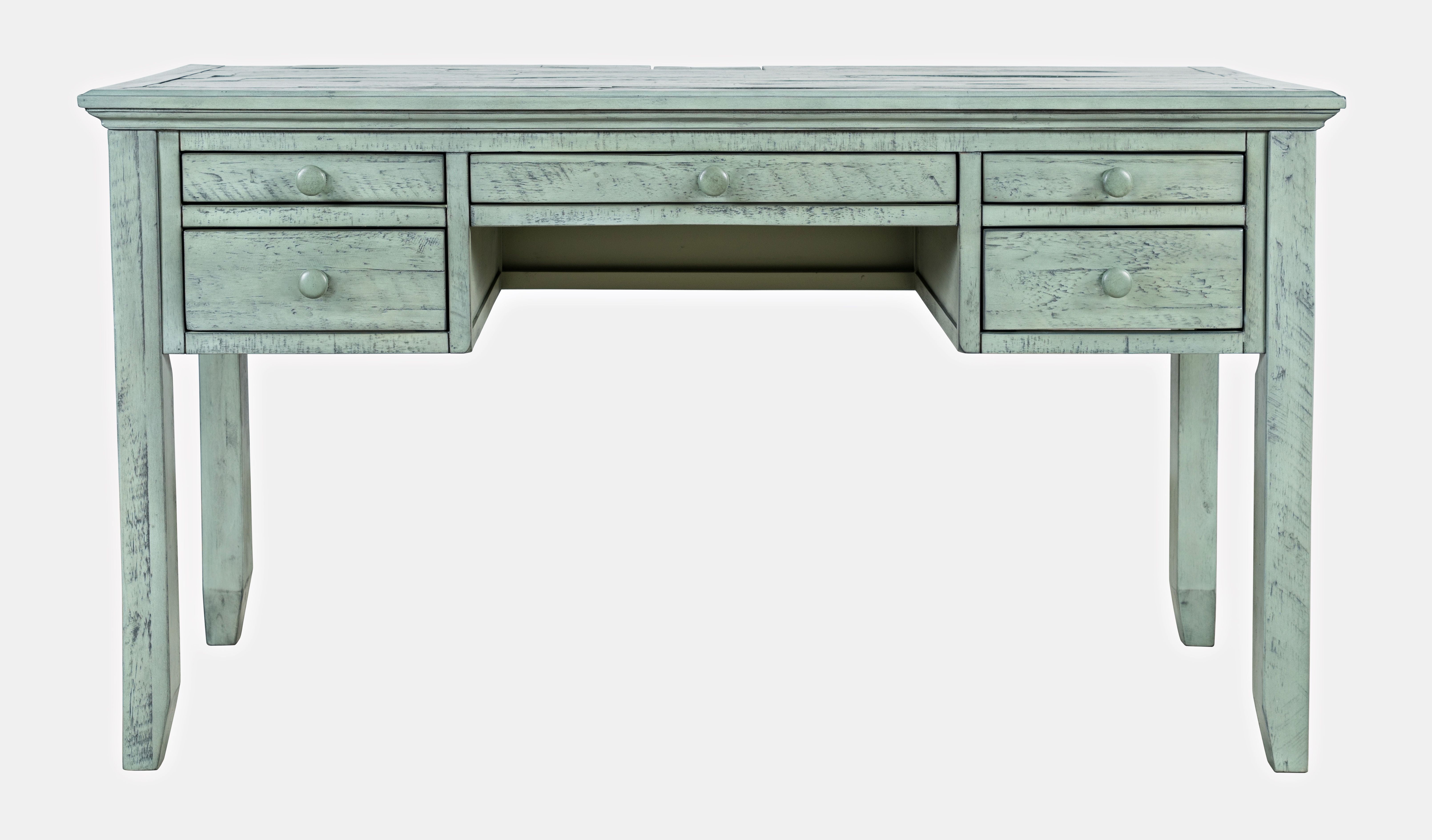 Surfside Blue Coastal Wood Desk with USB Ports