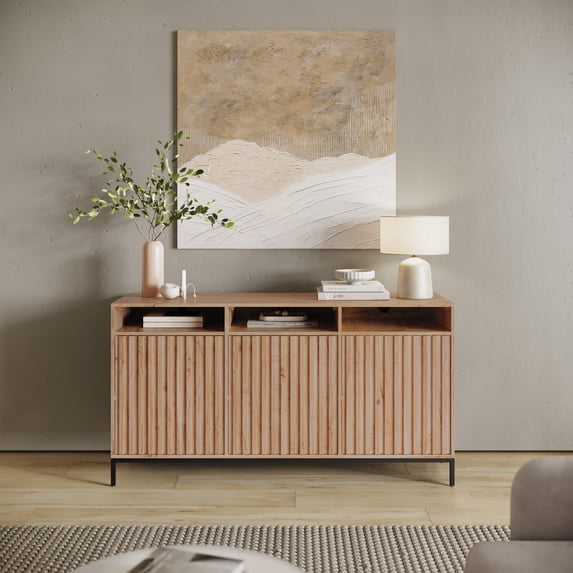 Jofran Ryder 60" Modern Fluted Door Solid Wood Console Storage TV Stand Cabinet