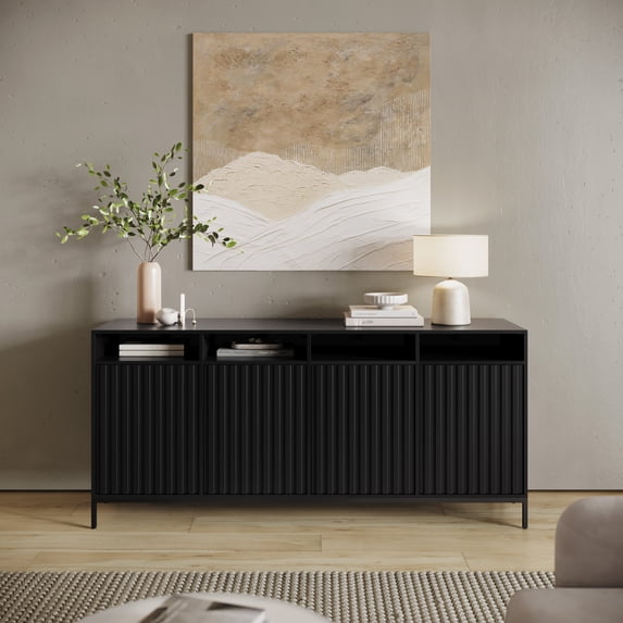 Jofran Ryder 70" Modern Fluted Door Solid Wood Console Storage TV Stand Cabinet
