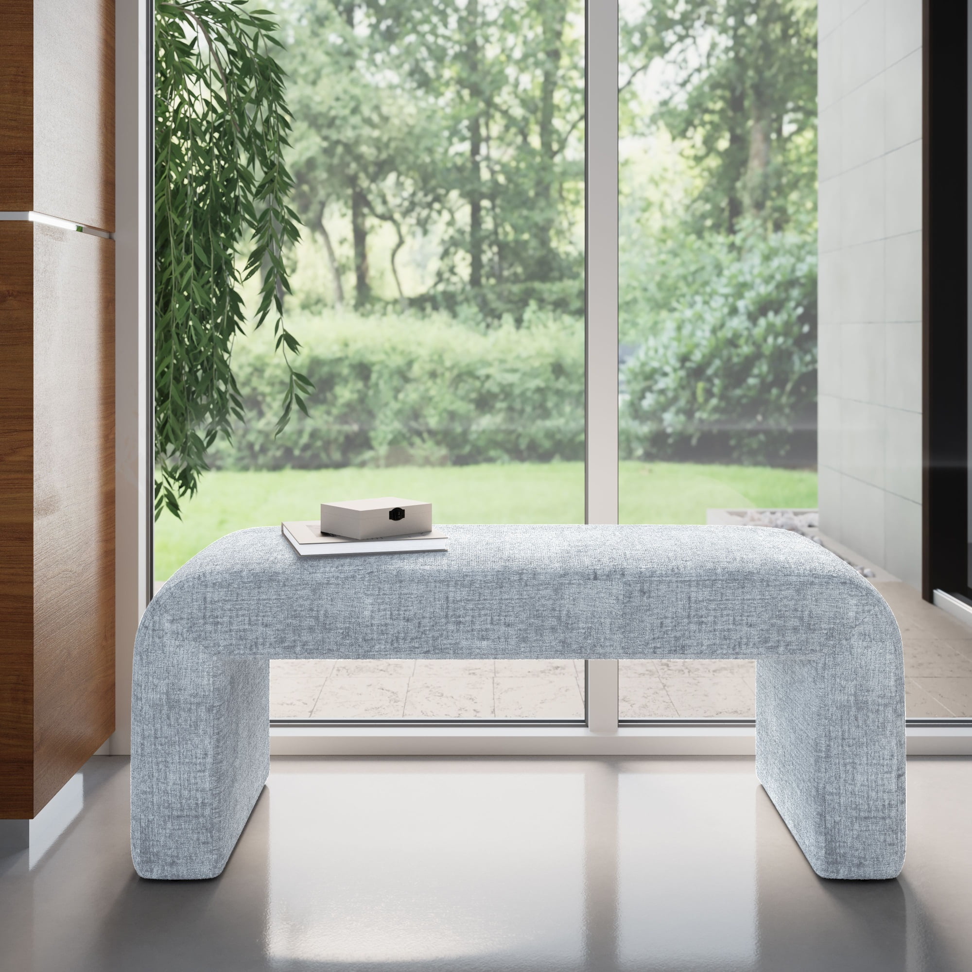 Jofran Sophia Modern Luxury Curved Upholstered Jacquard Bench Small