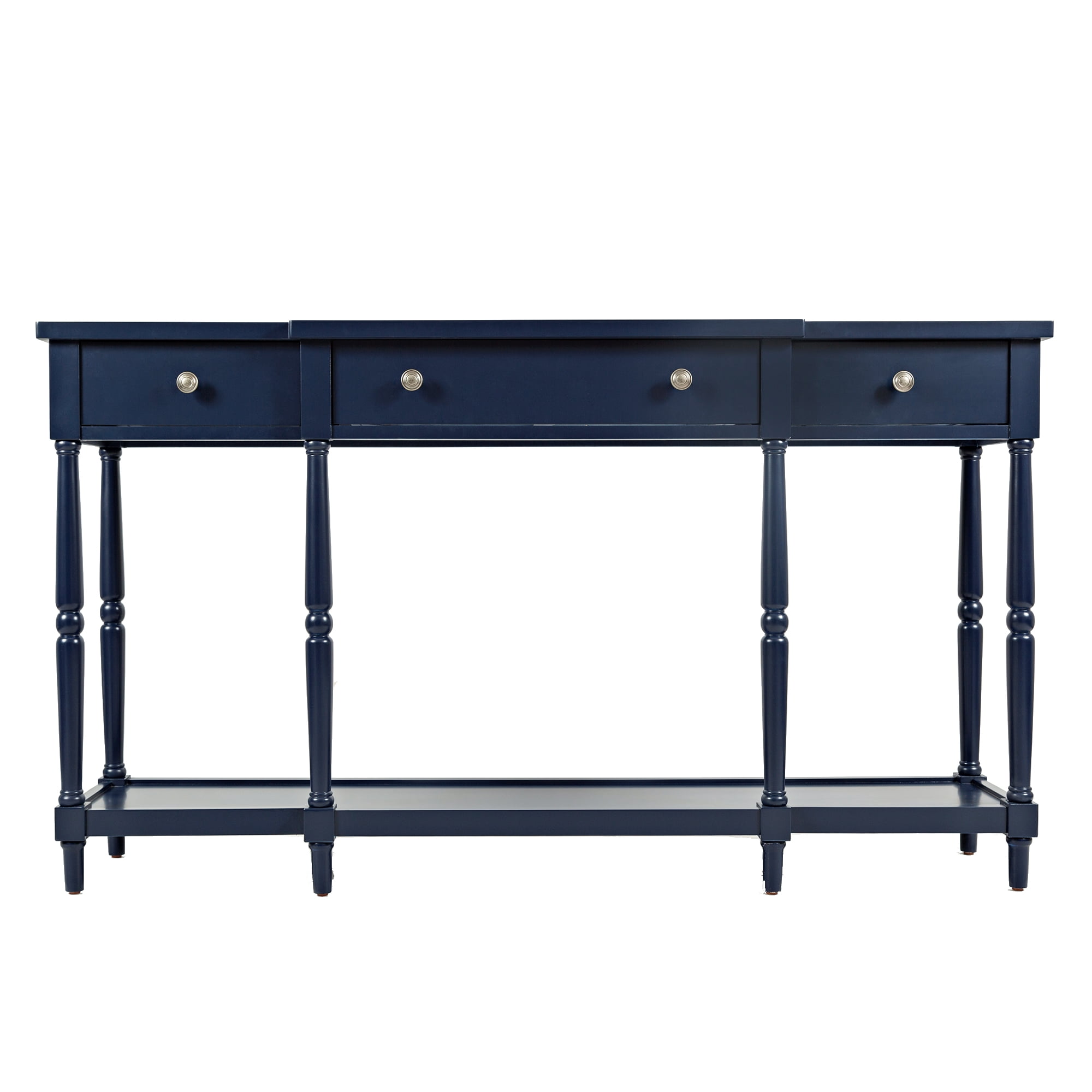 Elegant Navy Blue Transitional 60" Wood Console with Storage
