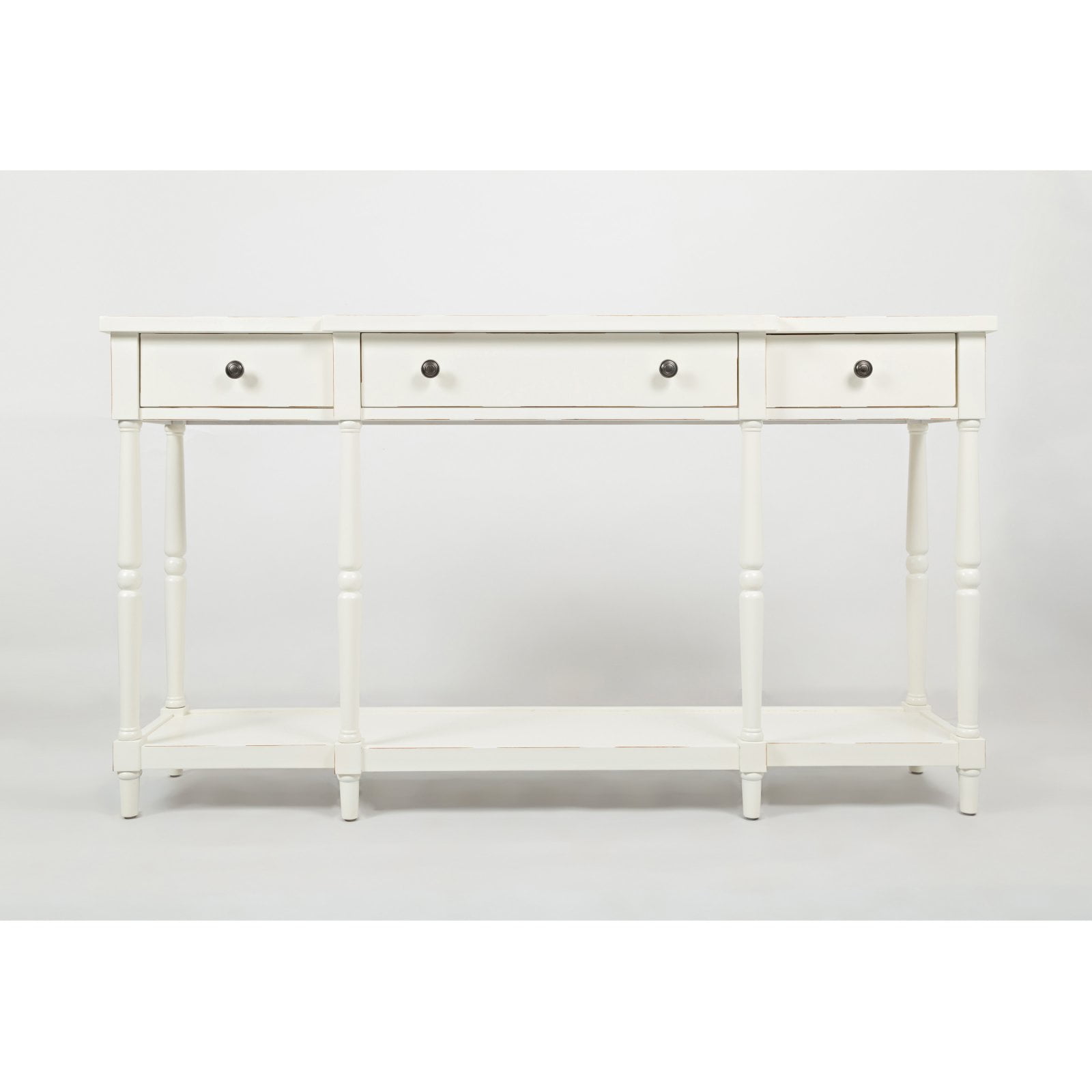 Transitional White Wood Rectangular Console Table with Storage