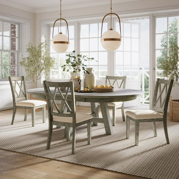 Jofran Telluride Contemporary Rustic Farmhouse Five Piece Dining Table Set with Cross Back Chairs