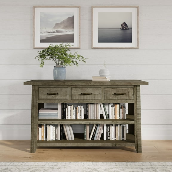 Jofran Telluride Rustic Distressed Acacia 50" Sofa Table with Drawers and Two Shelves