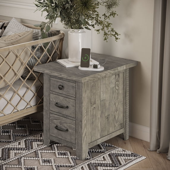 Jofran Telluride Rustic Distressed Acacia USB Charging Chairside End Table