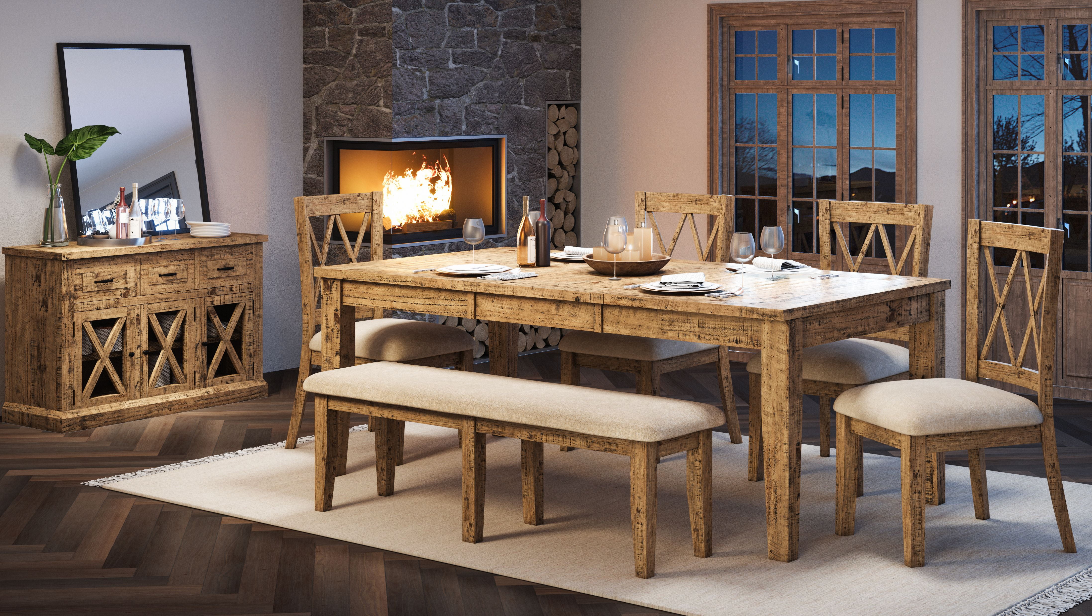 Reclaimed Pine 78" Extendable Dining Table in Brown and Gold