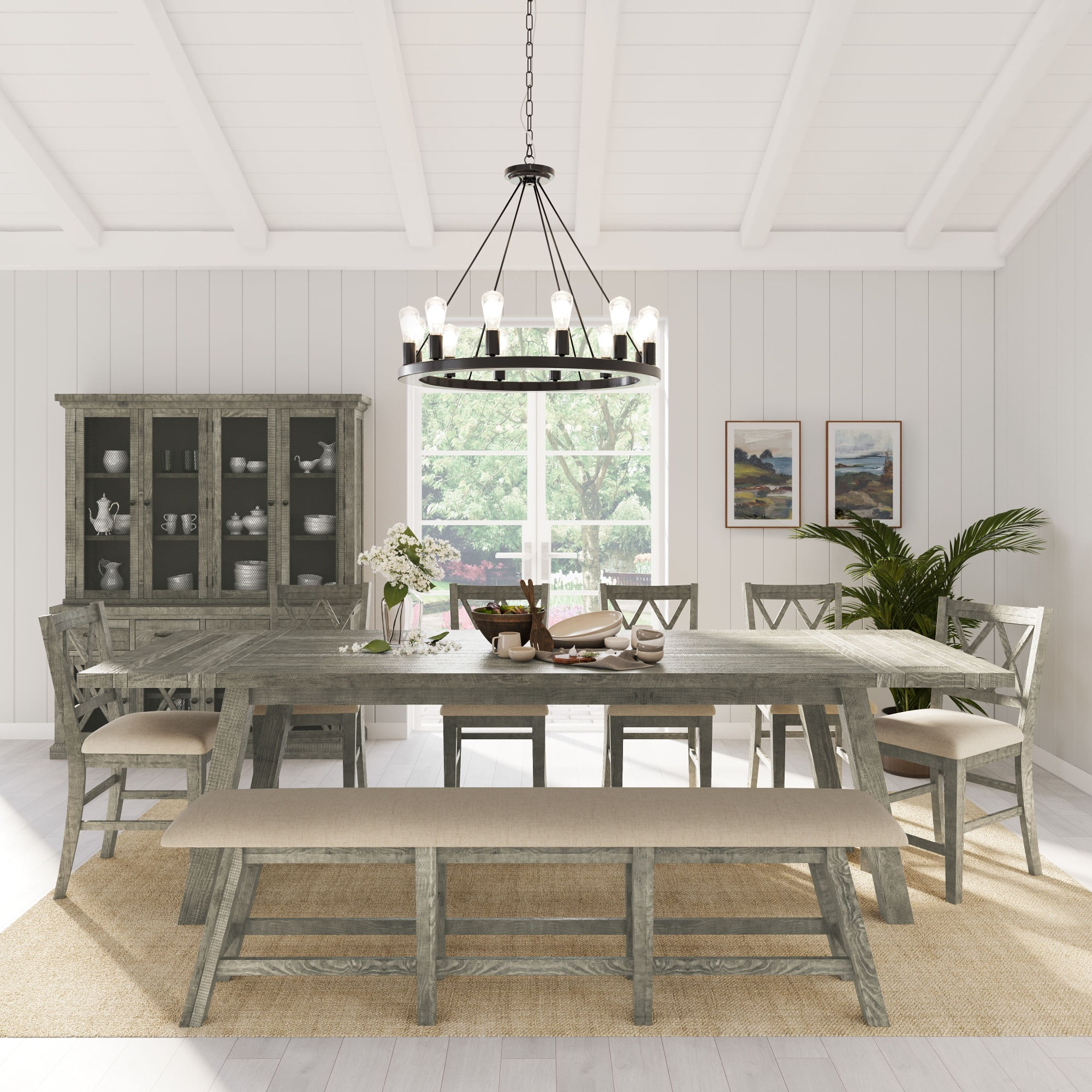 Rustic Driftwood Grey Reclaimed Wood Extendable Counter Height Table