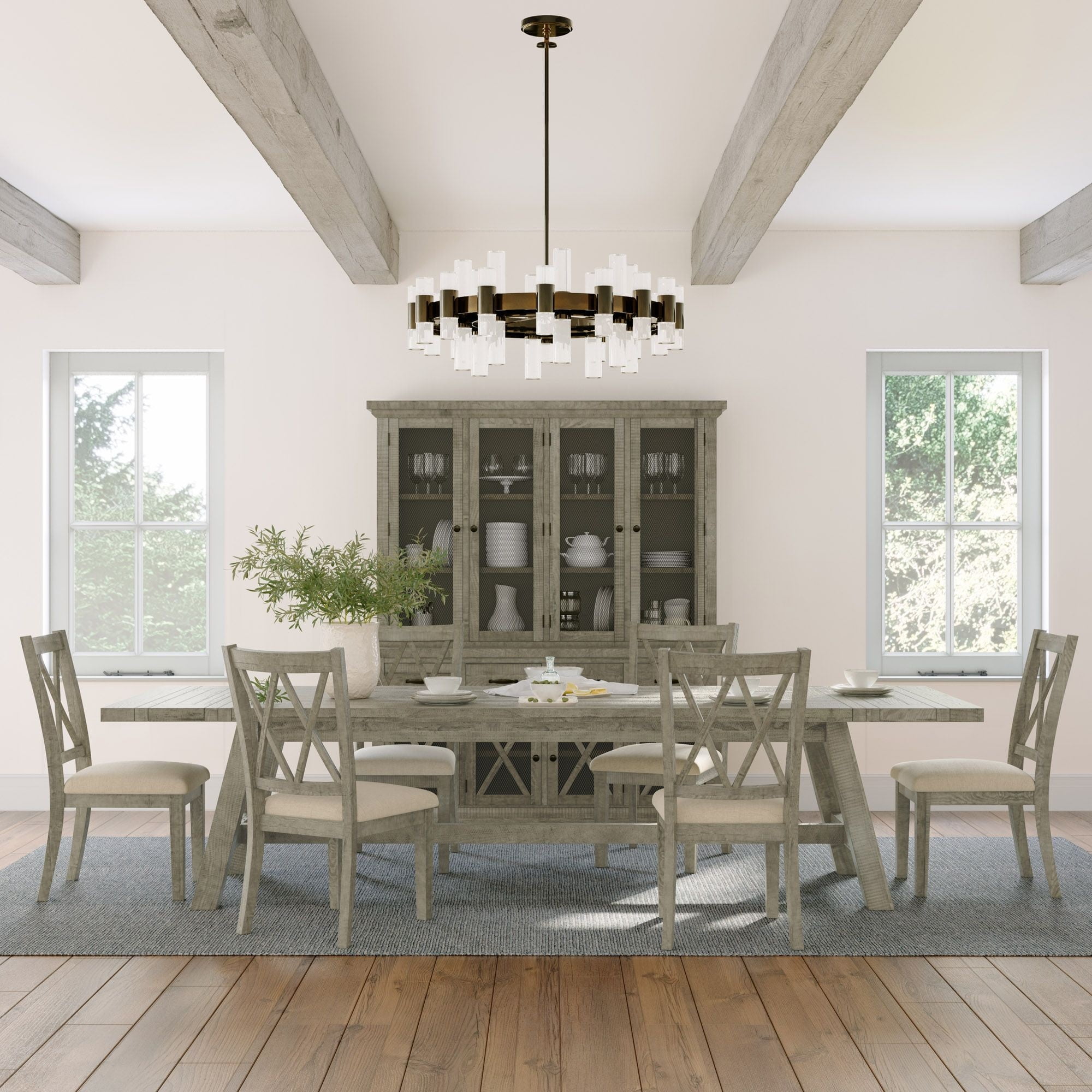 Telluride Driftwood Grey Pine Extendable Dining Set with 6 Chairs