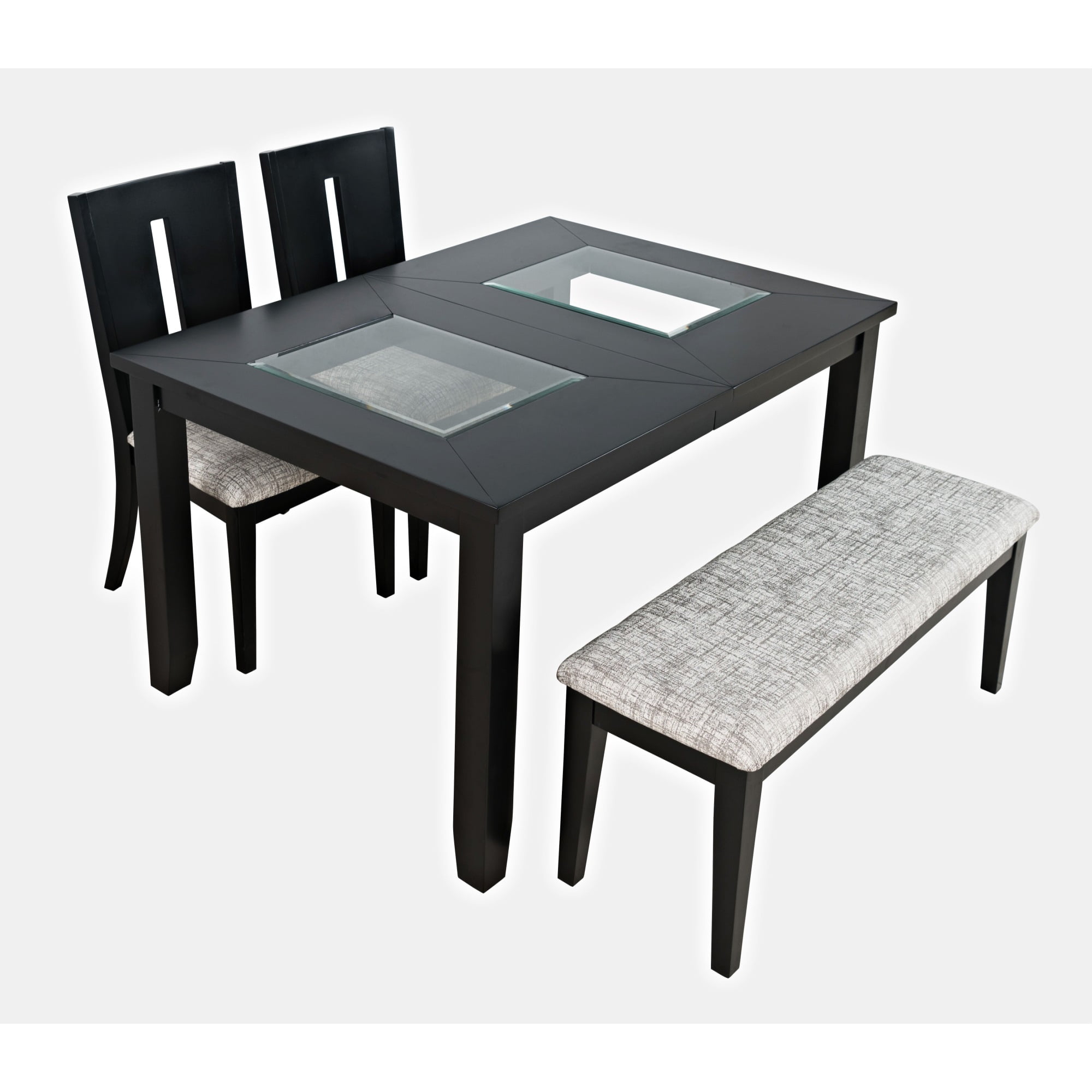 Urban Icon Black Glass Inlay Dining Set with Upholstered Chairs and Bench