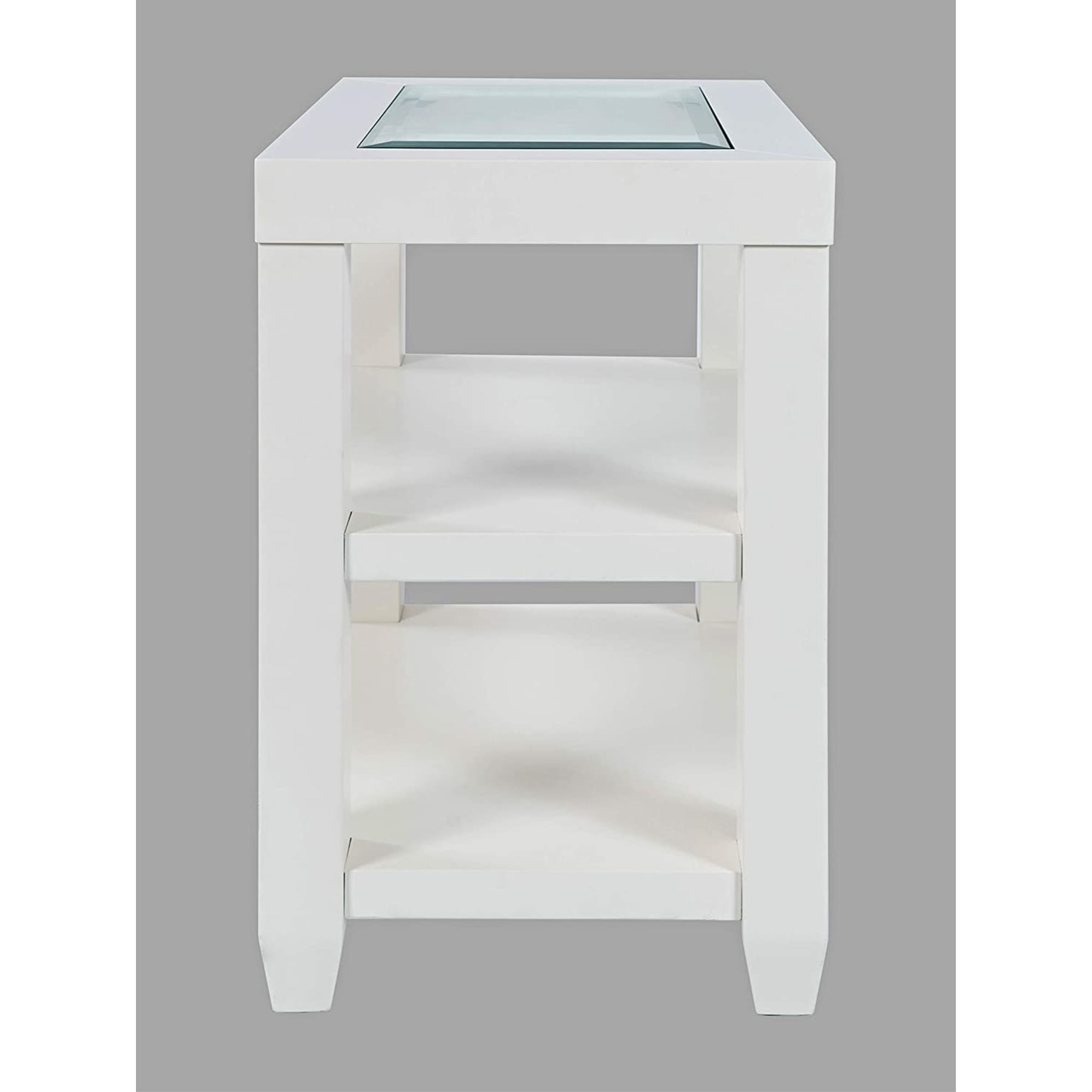 Urban Icon White Glass Contemporary Chairside Table with Storage