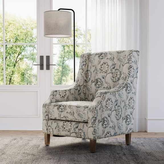 Jofran Westbrook Paisley Fabric Transitional Upholstered Accent Chair with Nailhead Trim