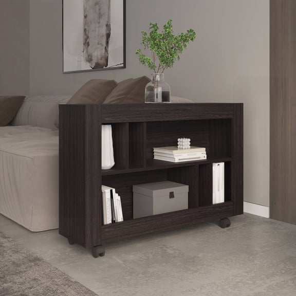 Joge's 37,4" Wide Console Table Cart - Six Shelves & Casters - Ideal for Living Room, Entryway & Side Tables - Black Wengue