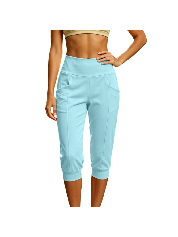 Jogger Capri Pants for Women Lightweight High Waisted Sweatpants with Pockets Athletic Yoga Lounge Pants Stretchy Soft Cropped Workout Pant Solid Basic Fit Capris Joggers Gym Running Crop Pants