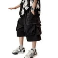 thumbnail image 1 of Jogger Pants for Boys 11-12 Years Loose Shorts Boy Cargo Shorts Y2k Shorts Boys Summer Shorts Elastic Waist Outdoor Cargo Bottoms #Black, 1 of 6