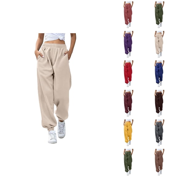 Jogger Pants for Women 2026 Fashion Elastic High Waist Breathable Relaxed Fit Sweat Pants Trousers with Pockets