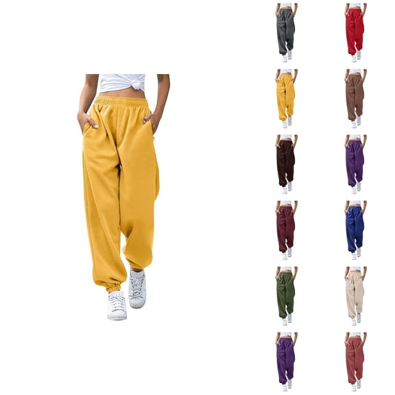 Jogger Pants for Women 2026 Trendy Elastic High Waist Relaxed Fit Breathable Sweat Pants Trousers with Pockets
