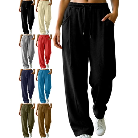 Jogger Pants for Women Elastic Drawstring Waist with Pockets Loose Fit Casual Everyday Athletic Workout Home Lounge Sweatpants