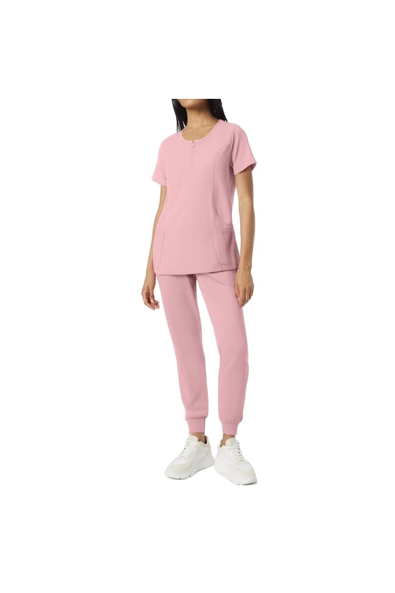 Jogger Scrub Pants 2025, Lightweight Polyester Medical Uniforms Women Moisture-Wicking Summer Nurse Uniform Set Wrinkle-Free Top Nurses Week Gift Outfits 2025 Trends Nursing Pink Xxl