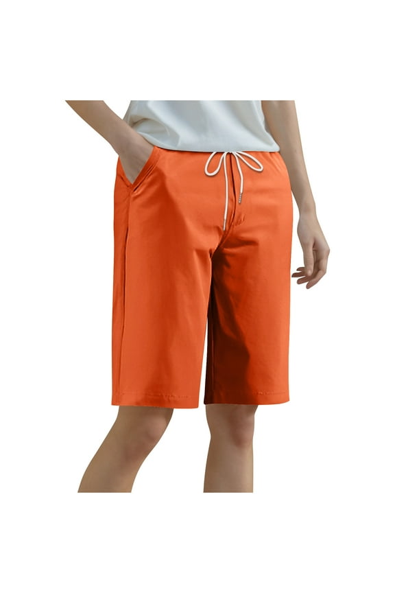 Jogger Scrub Pants for Women Athletic Shorts for Women Plus Size, Wide Leg Sports Yoga Shorts, Loose Comfy Drawstring Loungewear Bermuda Short Pants with Pockets Orange 4XL