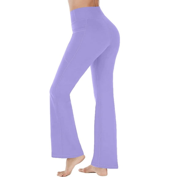 Jogger Scrub Pants for Women Womens Flare Yoga Pants with Pockets, High Waisted Bell-Bottom Leggings Pants, Seamless Boot Cut Workout Pants Purple S