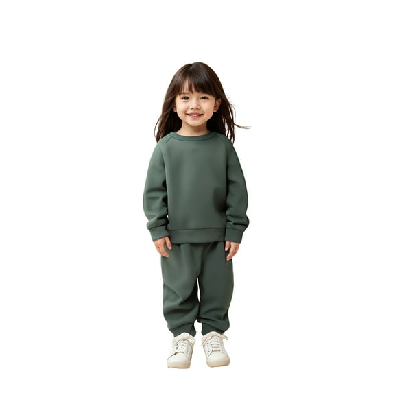 Jogger Set Long Sleeve Crewneck Green Casual Sweatsuits Pullover and Jogger Pants 2 Pcs Warm Fall Winter Clothes Girls Trendy Clothes 2-3 Years Boys Girls Fashion