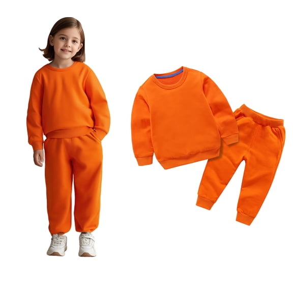 Jogger Set Long Sleeve Solid Crewneck Orange Soft Sweatshirt and Jogger Sweatpants 2 Pcs Winter Clothes Little Girls Clothes 9-10 Years Boys Girls Fashion