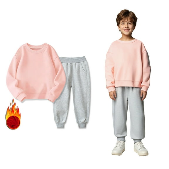 Jogger Set Long Sleeve Solid Crewneck Pink Soft Sweatshirt Jogging Pants 2 Piece Warm Fall Winter Clothes Boys 18-24 Months Clothes Boys Girls Fashion