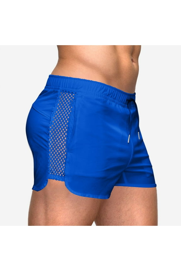 Jogger Sweat Shorts Women Men's Running Workout Shorts Side Mesh Gym Bodybuilding Athletic Fitness Sports Shorts with Pockets Blue XL