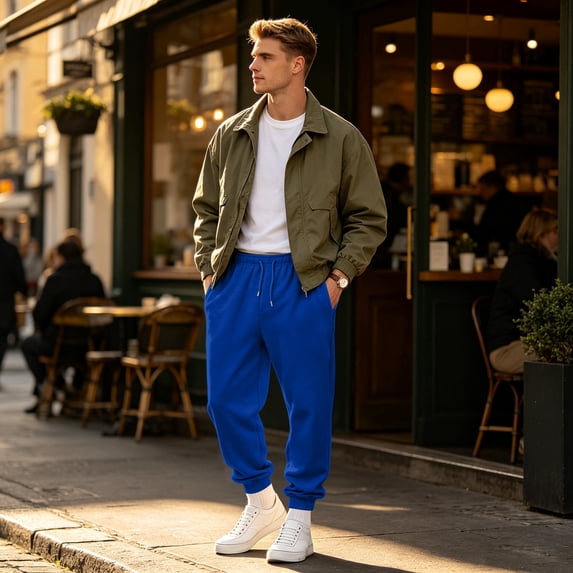 Jogger Sweatpants For Men Adjustable Elastic Waistband Ribbed Ankle Cuff Pants Soft Knit Casual Sweat Trousers