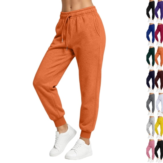 Jogger Sweatpants for Women Relaxed Fit Drawstring Elastic High Waist Ankle Cuff Track Pants Soft Breathable Loungewear Bottoms with Pockets Saffron XL