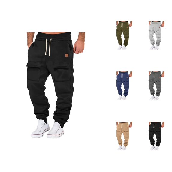 Jogger Sweatpants for Men 2025 Fall Winter Drawstring Elastic Waist Casual Pants with Multiple Pockets Trousers