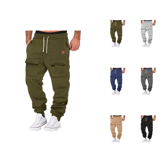Jogger Sweatpants for Men 2025 Fall Winter Drawstring Elastic Waist Casual Pants with Multiple Pockets Trousers