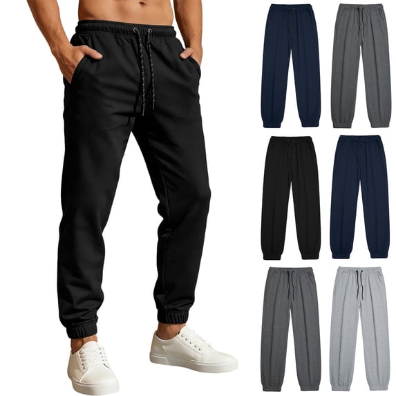 Jogger Sweatpants for Men Elastic Waist Drawstring Tapered Ribbed Cuff Casual Pants with Side Pockets Relax at Home